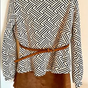 Suede skirt and white top with belt